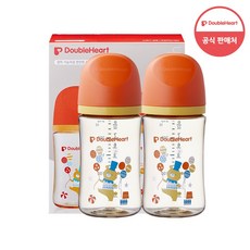 더블하트 모유실감 3세대 PPSU 노꼭지 젖병 트윈팩, 주황, 240ml, 2개