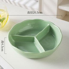 桃園出貨 奶油風加深陶瓷分格盤碗大人減脂定量個人專用三格盤分隔餐盤帶蓋 W017, 1個, 三格深盤-綠色