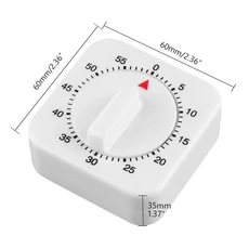 주방 타이머 60 분 카운트 스퀘어 요리 알람 수면 시간 시계 기계식 스톱워치 다운 사무실 회의, White Timer, 1개