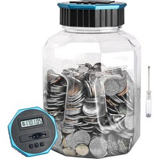 X-대형 저금통 LCD 카운터가 있는 Vcertcpl 디지털 코인 카운팅 뱅크 2.4L 용량 총 금액 표시된 그레이트 카운터 머니 병 G 그레이, X-Large, Blue