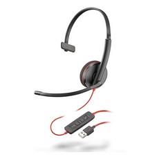 폴리 블랙와이어 3210 유선 헤드셋 - 노이즈 캔슬링 마이크 싱글 이어 디자인 USB-C 또는 USB-A를 통해 PC/Mac에 연결 Teams Zoom Amazon 지원, 1 2018 Version USB-A Only