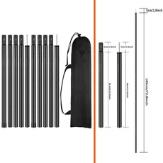 방수포 캠핑 텐트용 텐트 폴 방수포 폴 조절 가능한 헤비 듀티 폴 배낭 하이킹용 텐트 폴 천막 액세서리, 08 185CM Black Upgrade