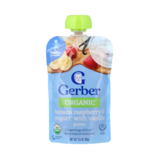 Gerber 유기농 이유식 생후 열두개월 이상 바나나 라즈베리 & 요거트 및 바닐라, banana raspberry vanilla, 1개, 99g