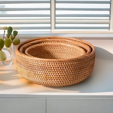 설아네 꿀살림 라탄 바구니 원형 과일바구니 바스켓, 1개, 중형