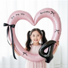 연지마켓 생일 하트프레임풍선 블랙 숫자 생일파티 용품 세트 (자유레터링), 1세트, 핑크하트 숫자 4 1세트, 핑크하트 숫자 4