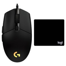 로지텍 유선마우스 G102 2ND + 마우스 패드 일반형, 블랙