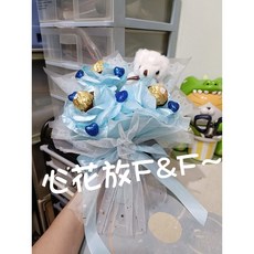心花放K&F 小熊金莎玫瑰閃燈櫥窗袋花束, 1個, 天藍色