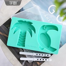 學廚雪糕模具硅膠家用帶蓋自制凍雪糕冰棍模具食品級兒童冰激凌, WK9441-鸚鵡椰樹雪糕模, 1個