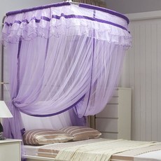 宮廷蚊帳 雙人蚊帳 公主風 加厚蚊帳 u型蚊帳, 1905紫色【加粗不锈钢立柱】,单帐纱1.2X2.0米【不含支架】