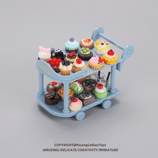미니어처 푸드 트롤리 소꿉놀이 장난감 집에서 즐기는 역할놀이 교육용, 1개, F_마카블루 간식카트+8음식+2병