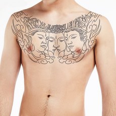線條佛祖胸部大圖K72【WAWA TATTOO】逼真防水男女紋身貼紙刺青貼紙, 1個