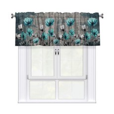 Miaoquhe 창문용 스프링 밸런스 137.2cm x 45.7cm(54 18인치) 청록색 꽃무늬 주방 창문 커튼 빈티지 농가 꽃 짧은 작은 봉 포켓 침실 욕실 거실 장식용 1