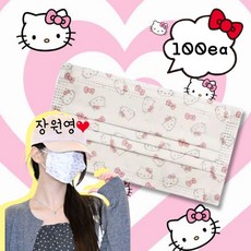 핑크 리본 헬로리본 마스크 100매 중형 산리오 마스크 일회용 덴탈마스크 가습마스크, 핑크리본키티, 1세트, 100개입