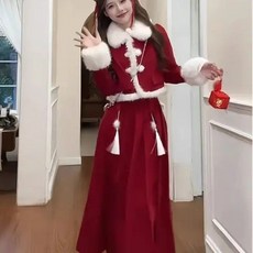 紅色喜慶套裝新年新款戰袍禮服秋冬連衣裙