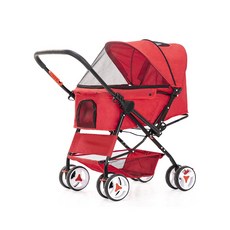 一鍵折疊可掀式全罩雙向寵物推車 - 貓咪/狗狗適用, 紅, 1個