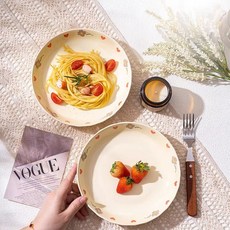 Tiger Pavilion 핸드 페인팅 세라믹 심플 원형 접시, 크림 플라워, 4개