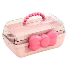 헤어 액세서리 보관함 머리띠 목걸이 대용량 가정용 투명 커버 레이어드 데스크톱, pink, 1개