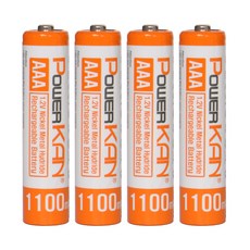 POWERKAN 고용랑 AAA 충전지 니켈수소 1.2V Ni-mh 1100mAh 건전지 수납함 포함, 1개, 4개입