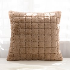 擼貓感毛絨抱枕 奶油色靠墊 床頭飄窗窗台 兔毛腰枕 靠枕套 含芯, 小兔毛-咖色,45*45抱枕/不含芯(雙面)