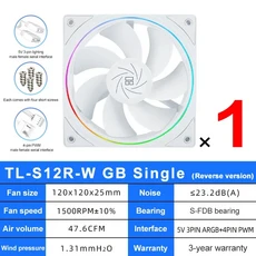 Thermalright TL-S12-W X3 케이스 팬 ARGB 조리개 섀시 팬 4 핀 PWM 120mm CPU 냉각 팬 1500RPM Shenguang, 04 TL-S12R-W GB, 01 Other, 01 A-RGB, 01 TL-S12R-W GB
