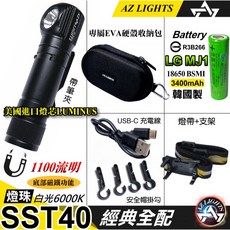 輕量型 鋁合金 LED 拐角頭燈 18650鋰電 磁吸充電 工作燈 夜遊 可頭戴, SST40(TC充電)全配含LG電池, 1個
