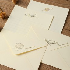오셸 고급 감성편지지 12P 편지봉투 6P, 1팩, 고래+오로라쉘