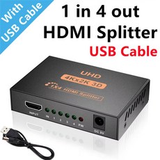 HD 호환 분배기 HDTV DVD 오디오 in 어댑터 4K out 비디오 1x4, 1x4 USB Cable