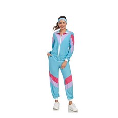 CUT 컷eshower 여성용 80년대 트랙수트 코스튬 레트로 힙합 윈드브레이커 할로윈용 블루. 105113