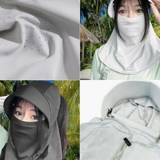 자외선차단 냉감 얼굴가리개 모자 일체형 마스크 야외활동 등산 조깅 스포츠 농작업, 상세페이지 참조, 1개, 연그레이
