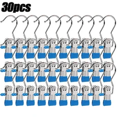 5/30pcs 후크 세탁 주최자와 스테인레스 스틸 Clothespins 휴대용 교수형 클립 옷장 옷걸이 효율적인 의류, 01 30pcs-blue
