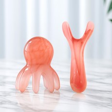 제이킨 두피 문어괄사 미간 Y자형 괄사 페이스 얼굴 라인 괄사 2종세트, 핑크 문어괄사+Y자괄사, 1세트