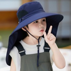 女童遮陽帽 大沿防曬護脖, 藏青色