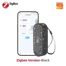 Tuya 스마트 온도 및 습도 센서 WiFi/Zigbee IP65 방수 실내 실외 이중 용도 Alexa Google 홈과 호환 가능, 01 Black Zigbee