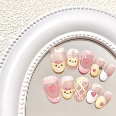 DFMEI 新款設計師款蝴蝶仙子指尖夢幻星河高級感輕奢手工穿戴甲成品, 1個, 1g, E63輕鬆熊:XS【袋裝】送工具包5件套