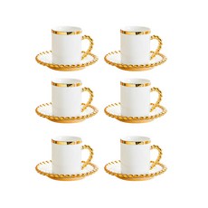 歐式復古金邊陶瓷咖啡杯碟套裝，家用下午茶具，6杯6碟組合，簡約水杯, 6016珍珠金邊咖啡杯6杯6碟, 1個