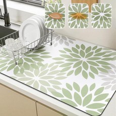 ECLATIS Findosom 꽃무늬 접시 건조 매트 30.5 x 50.8cm12 20인치 뛰어난 흡수성 및 얼오피스룩 코디 숨기기 커피 모던 키친 주방 카운터용 절단 가능한, 세이지 그린