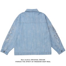Dee studiosGuochao 중공업 세척 Burr Sequin Denim 재킷 남녀 봄 패션 커플 재킷