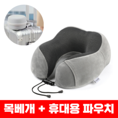 미터즈 기내용 목베개 메모리폼 원형 파우치 포함, 그레이