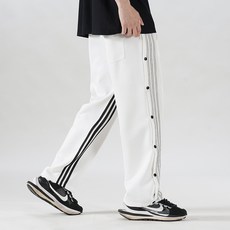 條紋排扣休閒長褲 美式直筒寬鬆籃球運動褲 男款團體服