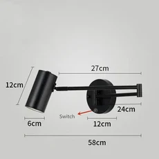 호환 현대 조절식 LED 터치 센서 벽 램프 스윙 긴 팔 내부 스위치 가정용 옆 장식 Sconce, Black E Switch, No sensor