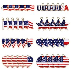 NVENF 주얼리 제작용 미국 국기 참 40개 에나멜 애국적인 하트 별 7월 4일 펜던트 DIY 공예 목걸이 팔찌 귀걸이 제작 키트 메탈 라인스톤 164463