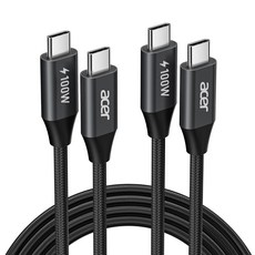 에이서 100W C타입-C타입 PD 초고속 충전 데이터 케이블, 2개, 검은색, 2m