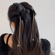 2p 두줄 드롭 미니 집게핀 큐빅 헤어핀 헤어피스 머리, 블랙