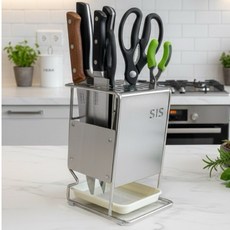 不鏽鋼刀架 刀具收納架 通風防霉 廚房收納 加固防滑菜刀架 含瀝水盤, 1個