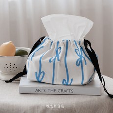 【新客限時下殺】wanan/…再大都能裝の 韓系蝴蝶結衛生紙束口袋 大容量衛生紙包 紙巾袋 衛生紙收納 化妝包 化妝品, 1個, 藍色