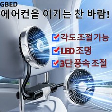 각도조절가능 자동차 헤드레스트 차량용 선풍기 LED 사무실 캠핑 듀얼 서큘레이터, 실버, 1개