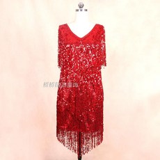 반짝이 스팽글 태슬 원피스 트로트 고고장구 품바옷 의상 자켓 무대 공연 옷 축제 파티 행사, XXL, 레드, 1개