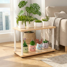 모스터 거실 화분 정리대 선반대, 우드화이트, 2단