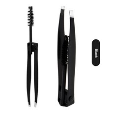 핀셋2in 1 눈썹 족집게 및 브러시 전문 미세 머리카락 풀러 메이크업 도구 선택된 강철 뷰티 클립 제거, 07 Black, 1개