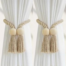 심플 프린지 비즈 커튼 스트랩 무타공 자석 홈, 1개, 1. Lt.Brown 2PCS